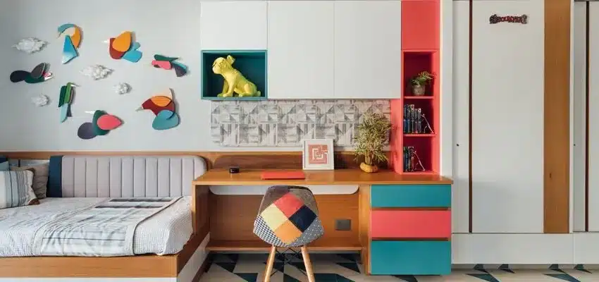 colorful kids room with space to study