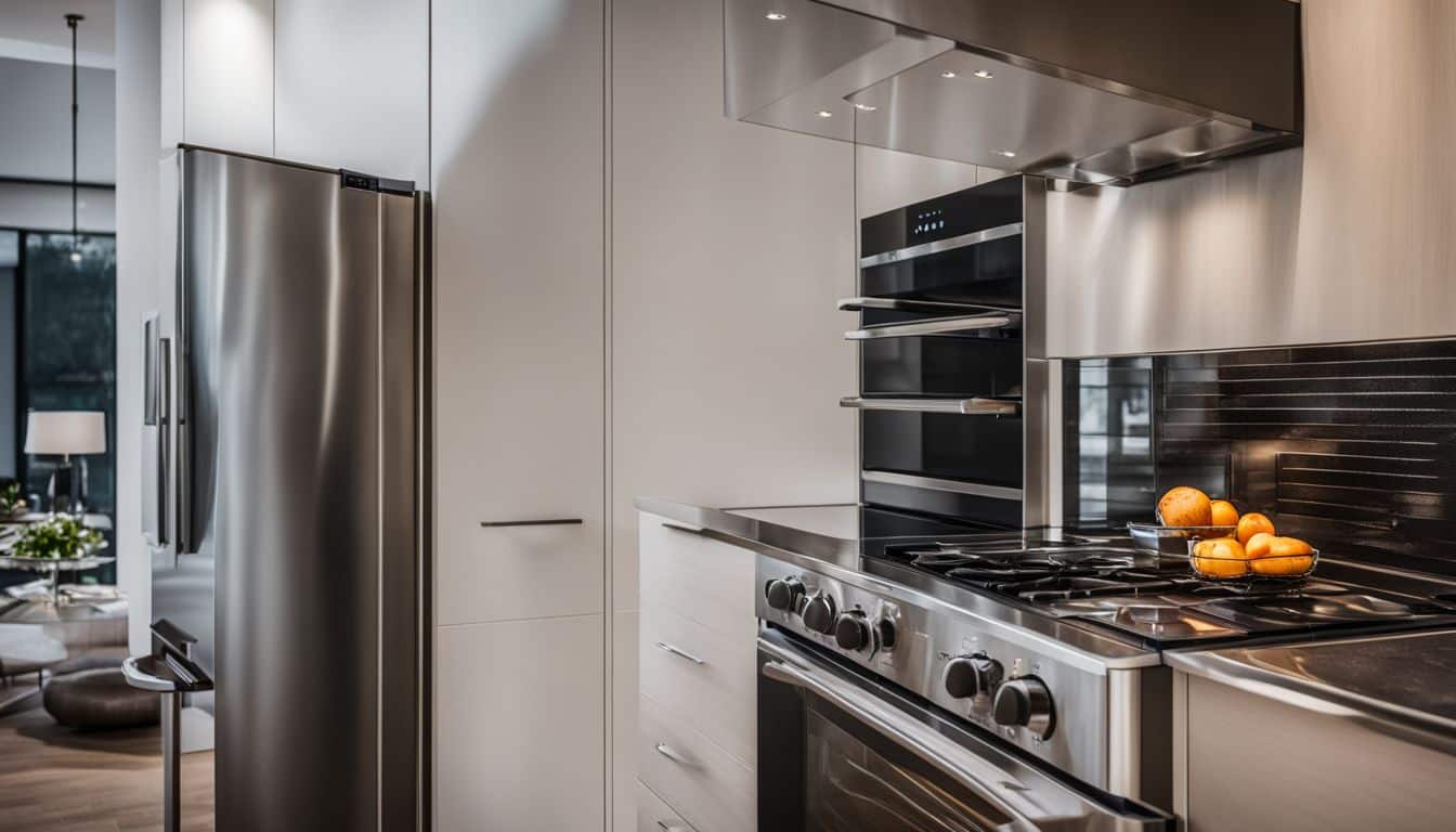 A modern stainless steel stove and oven in a well-lit kitchen.