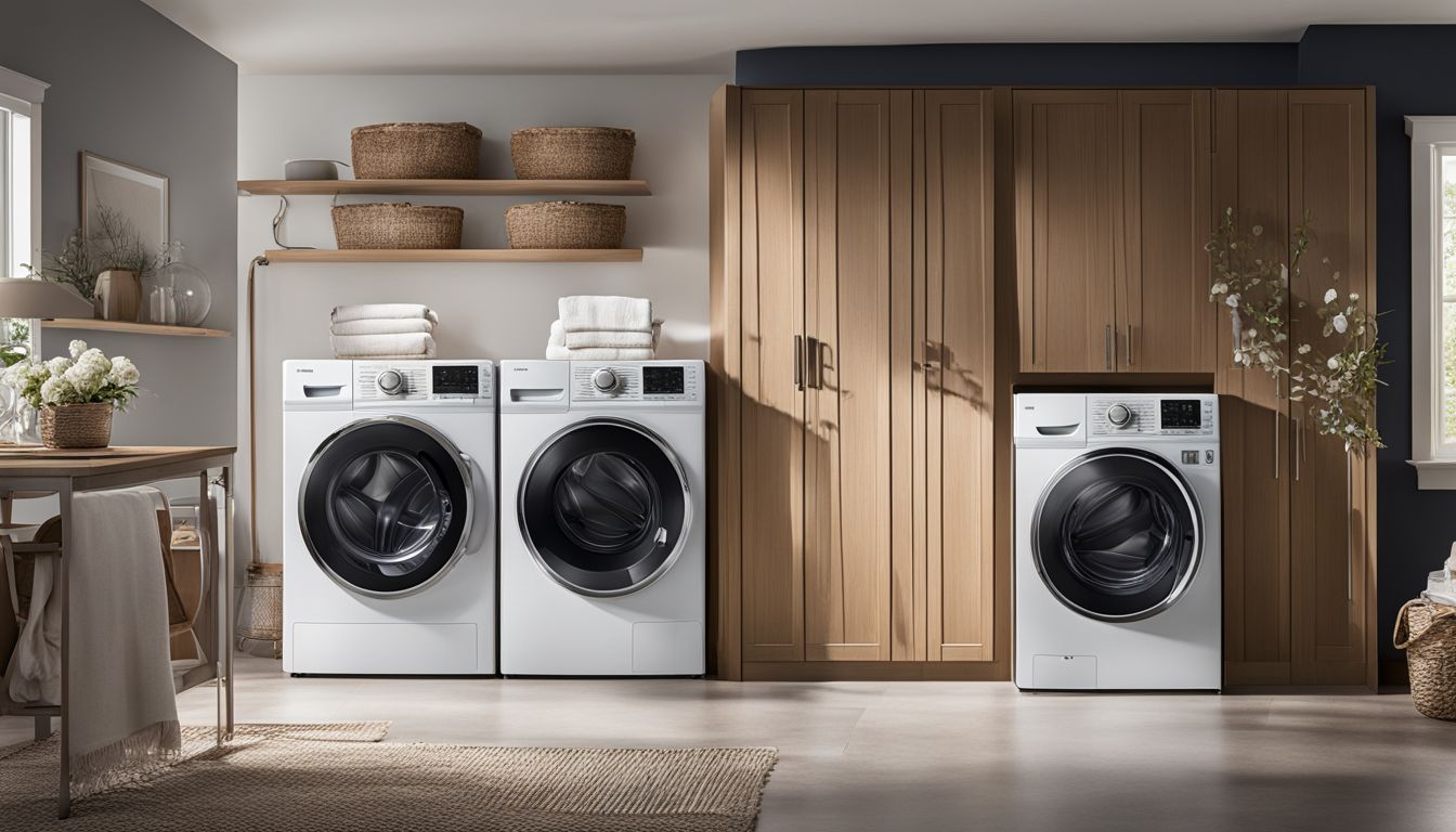 A well-maintained laundry room with modern washing machine and dryer.