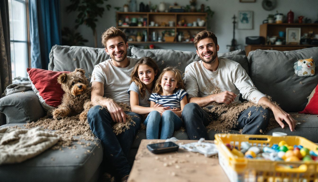 A young family in Charlotte struggles to maintain a clean home amid shedding pets.