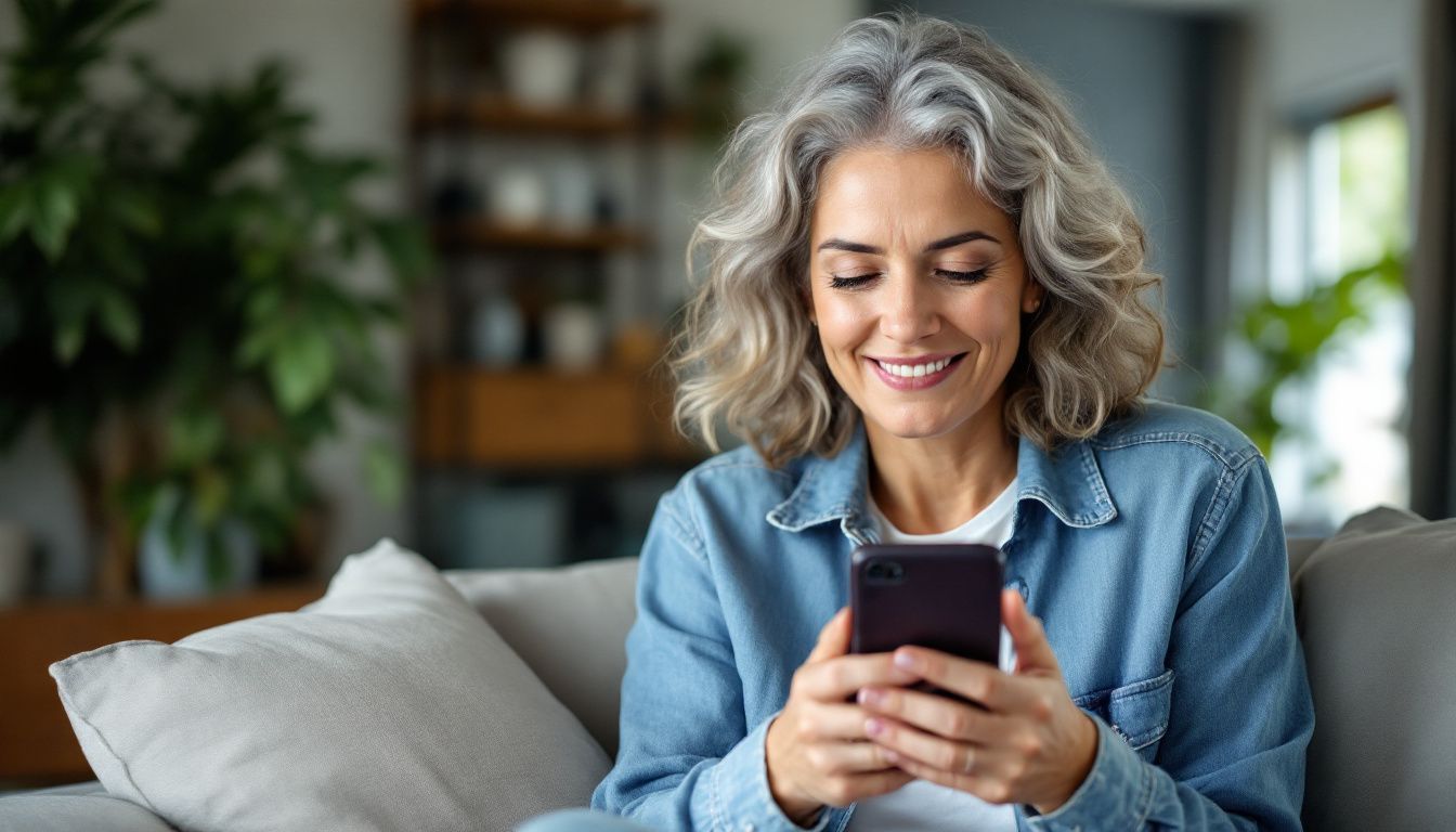 A woman books a house cleaning service using her phone.