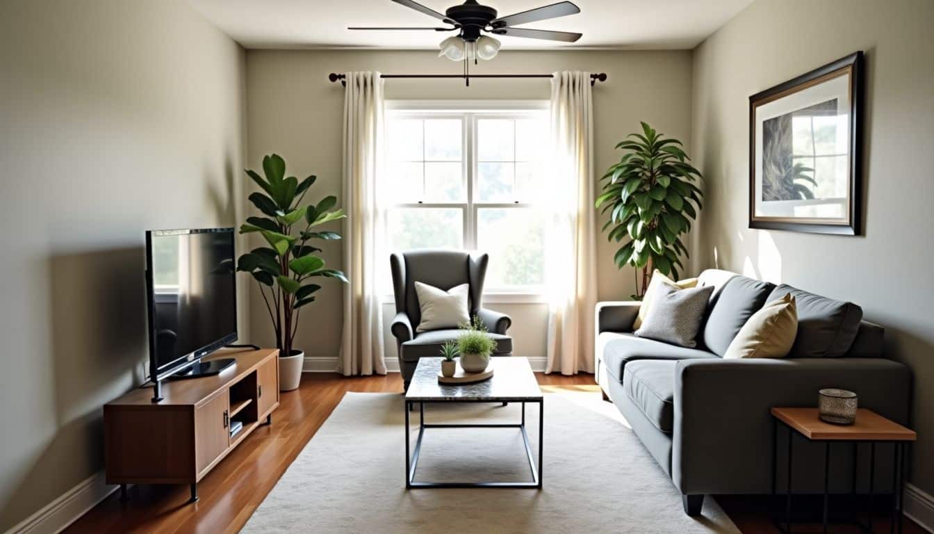 A clean and organized living room in Marietta, GA.