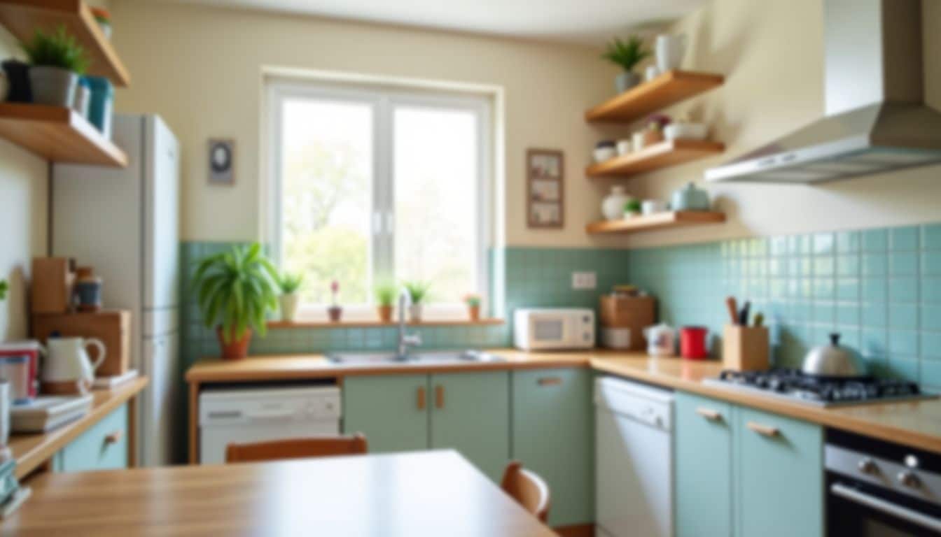 A clean and organized kitchen with bright and spotless appliances.