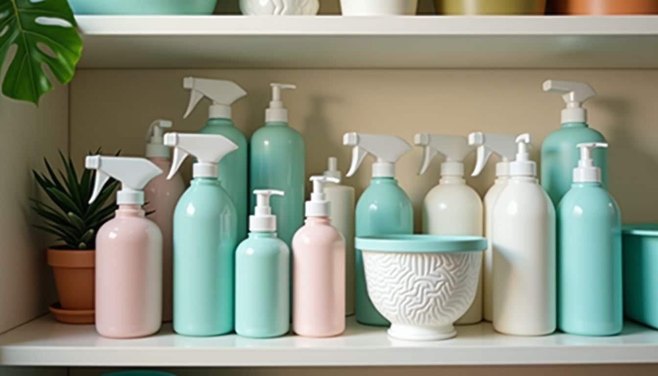 A tidy closet filled with eco-friendly cleaning products and storage solutions.