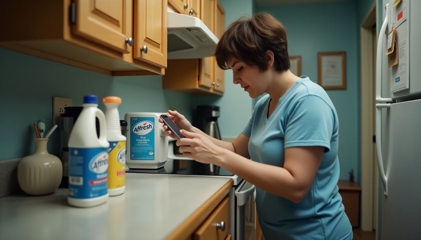 A person placing an AFFRESH® Dishwasher Cleaner tablet into the dishwasher.