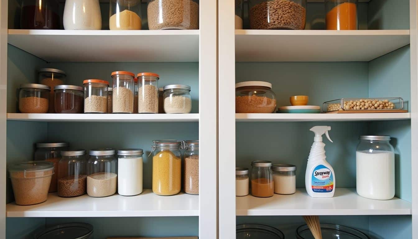 A tidy kitchen pantry after a New Year's deep clean.