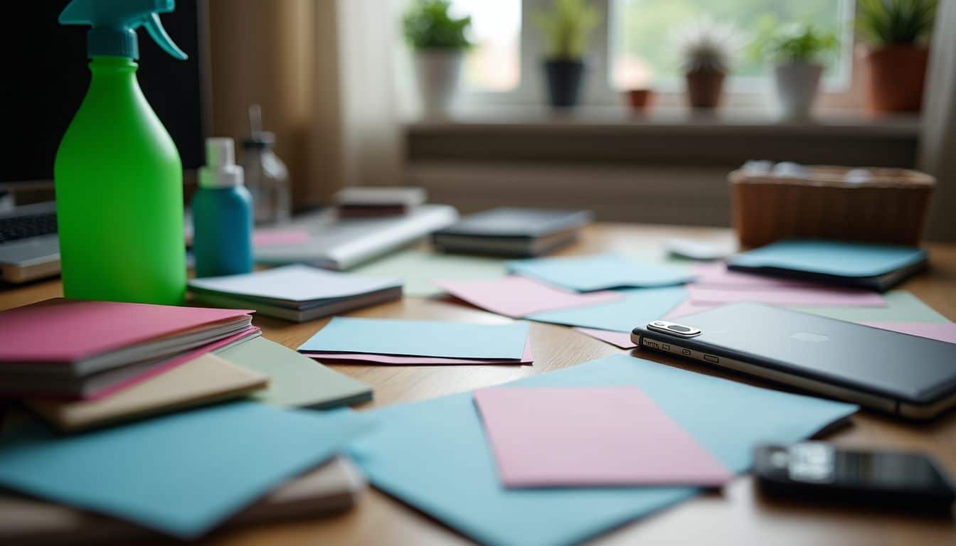 A cluttered desk with unread emails, expired cards, and unwanted gifts.