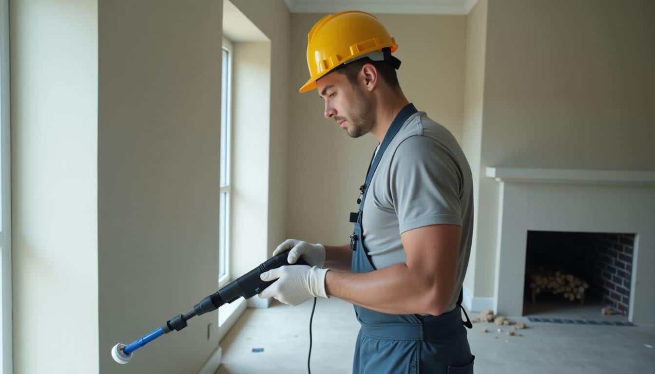 A professional cleaner is using advanced equipment to clean a newly constructed home.