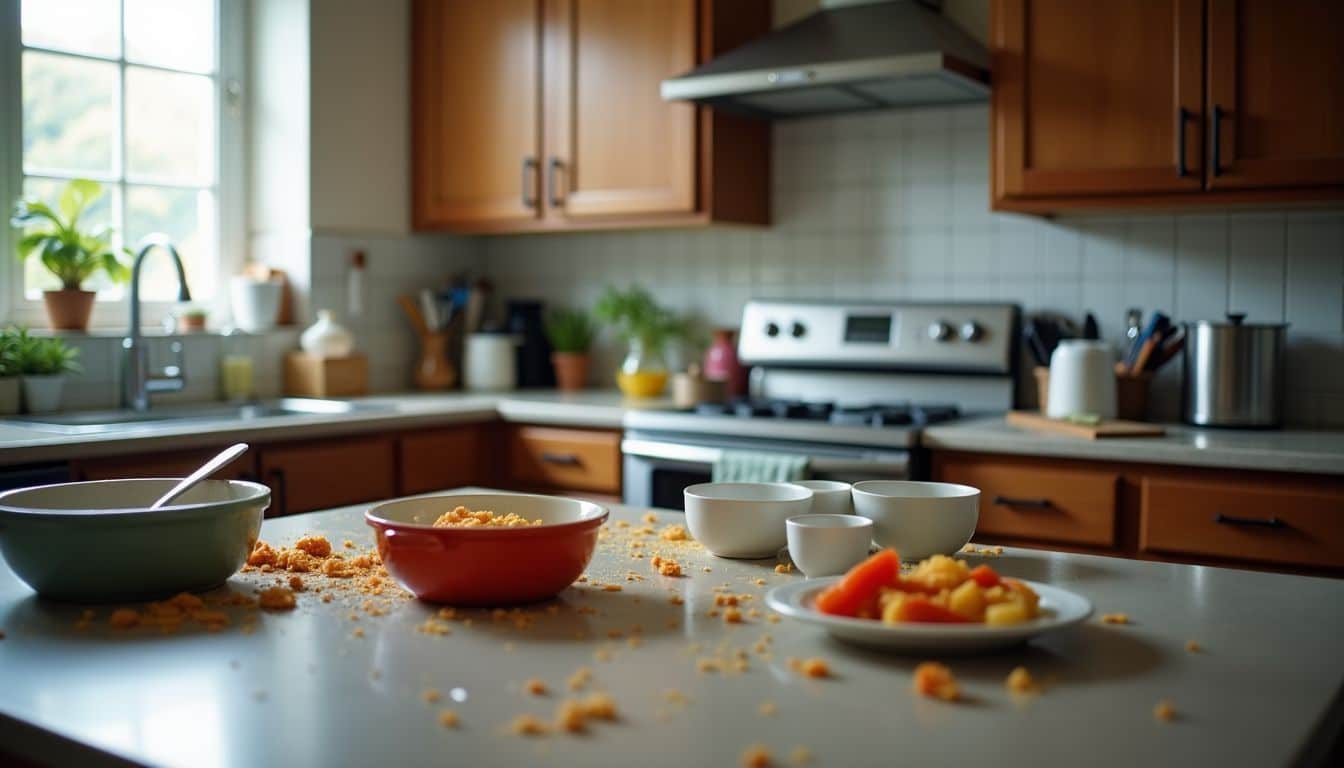 A messy kitchen in need of deep cleaning before moving in.