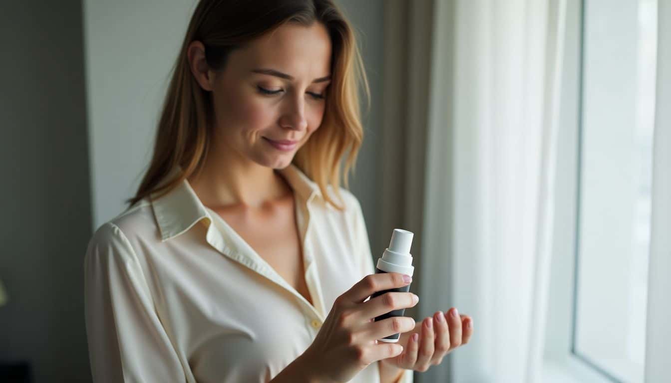 A woman in her mid-30s carefully treats a deodorant stain on her silk blouse.