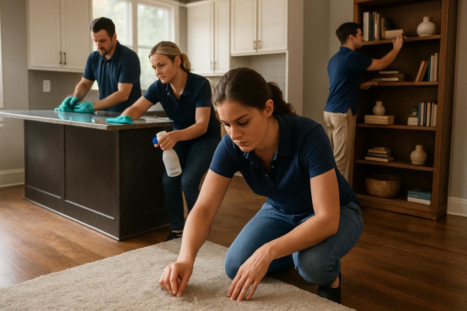 Cleaning team tidies a modern Atlanta home. Cleaning team tidies a modern Atlanta home.