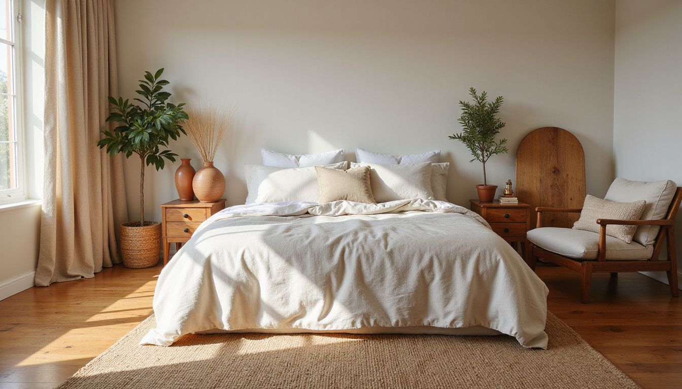 A cozy, inviting bedroom in a vacation rental with natural decor.