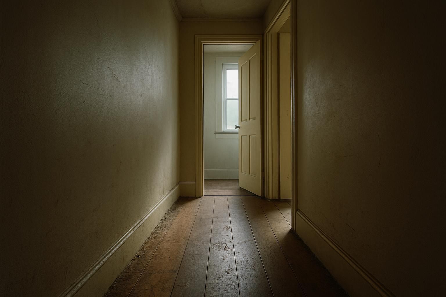 A narrow hallway shows signs of wear and invites exploration.