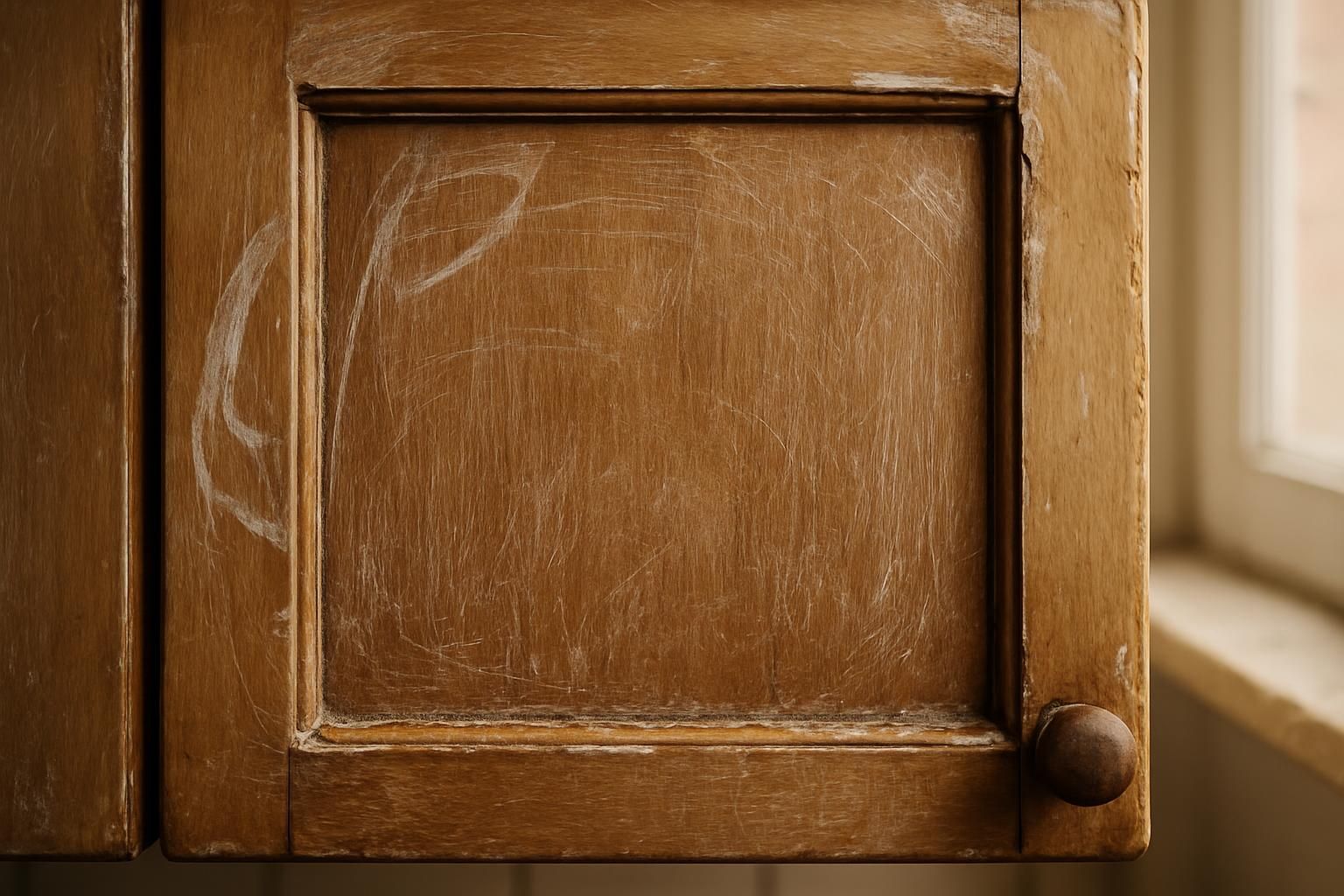 A weathered wooden cabinet door shows signs of use and age.
