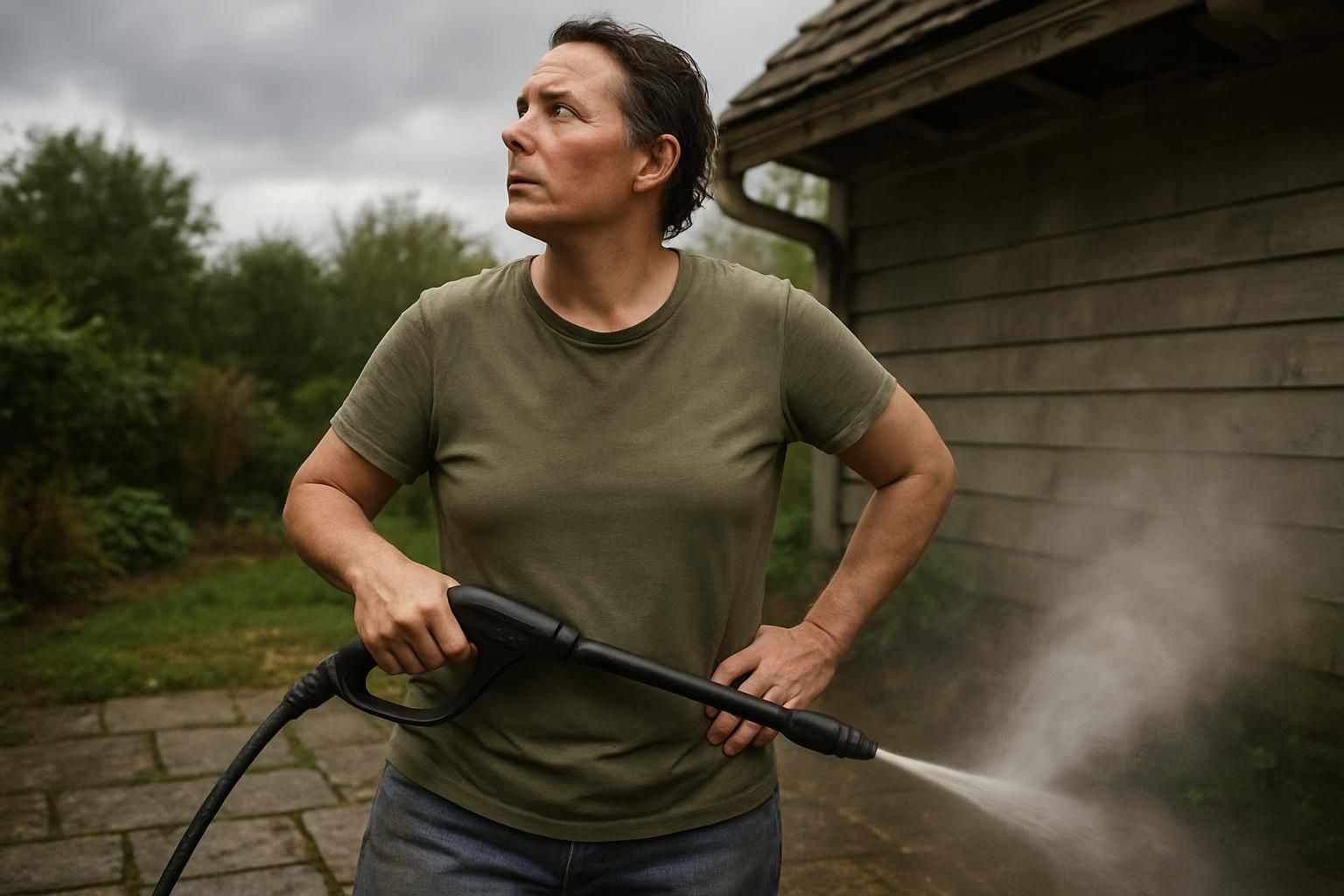 Power washing a patio before winter