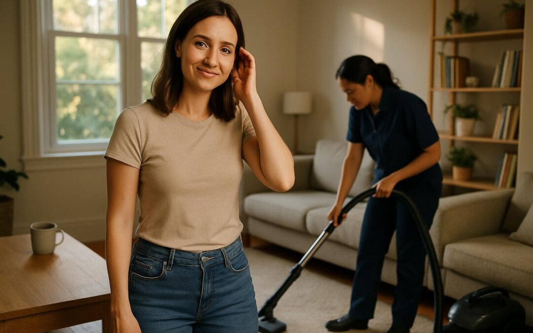Family enjoying free time in a clean living room