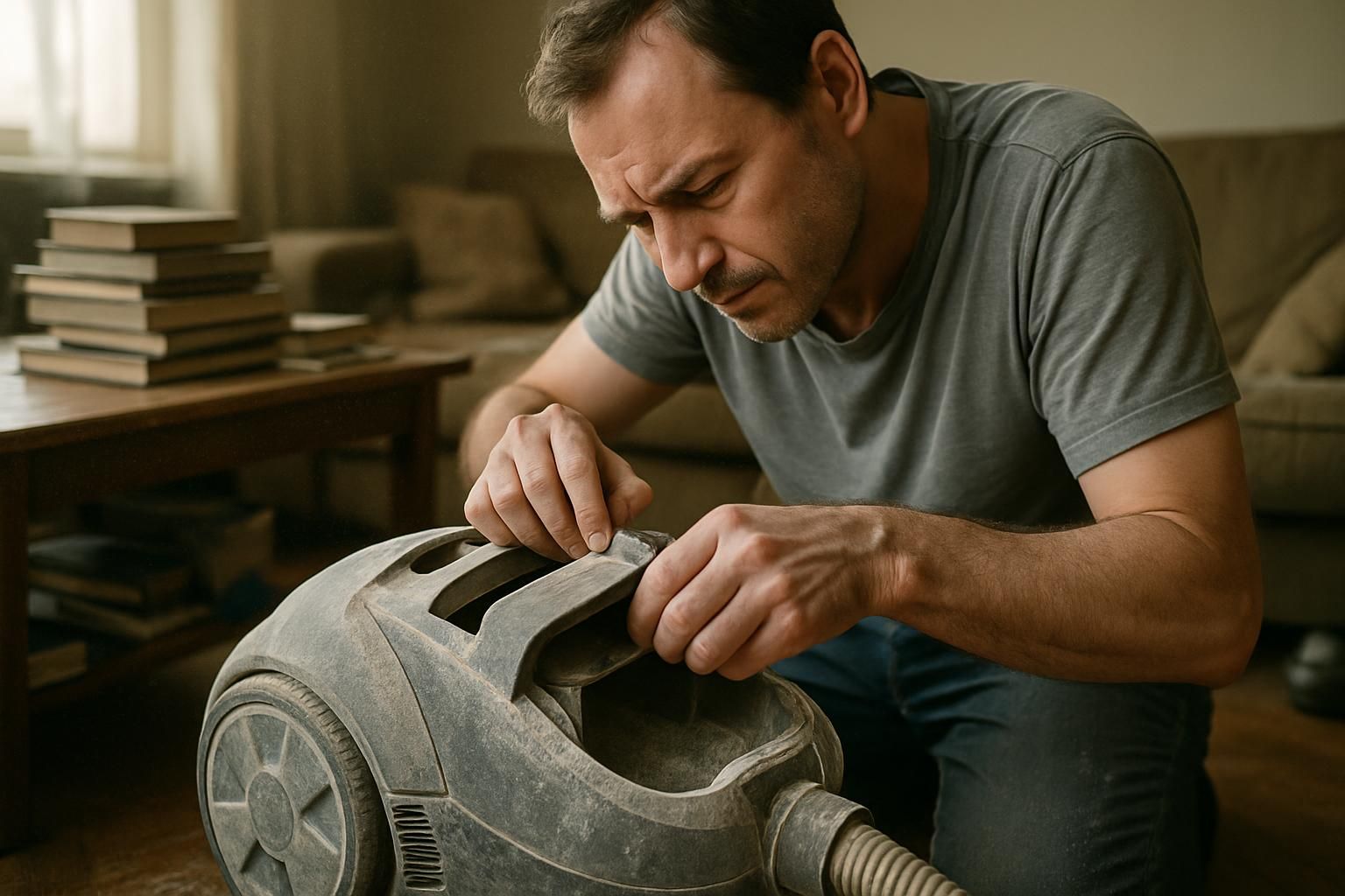 Vacuum struggling with concrete dust on floor