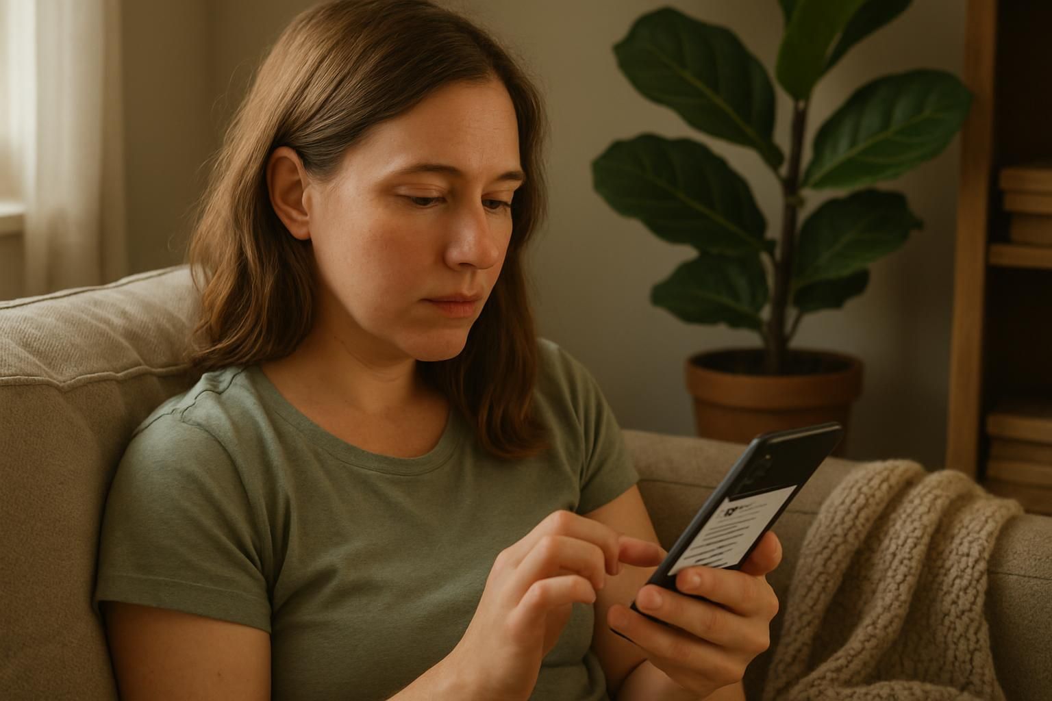 A host relaxing on a couch while booking cleaning from a phone.