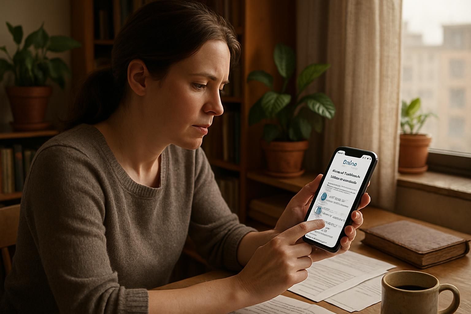 A woman browsing cleaning options on her phone before booking.