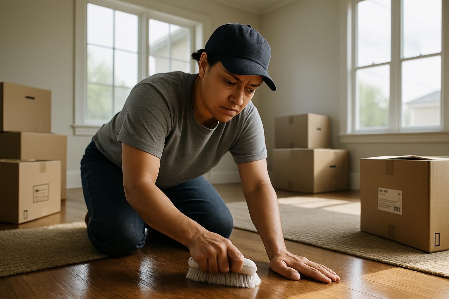 Happy family entering a spotless new living room