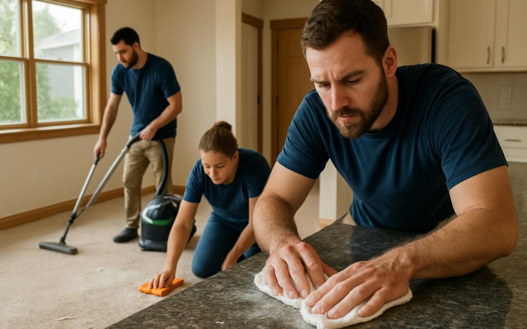 Cleaner removing construction dust in a new home