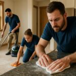 Cleaner removing construction dust in a new home