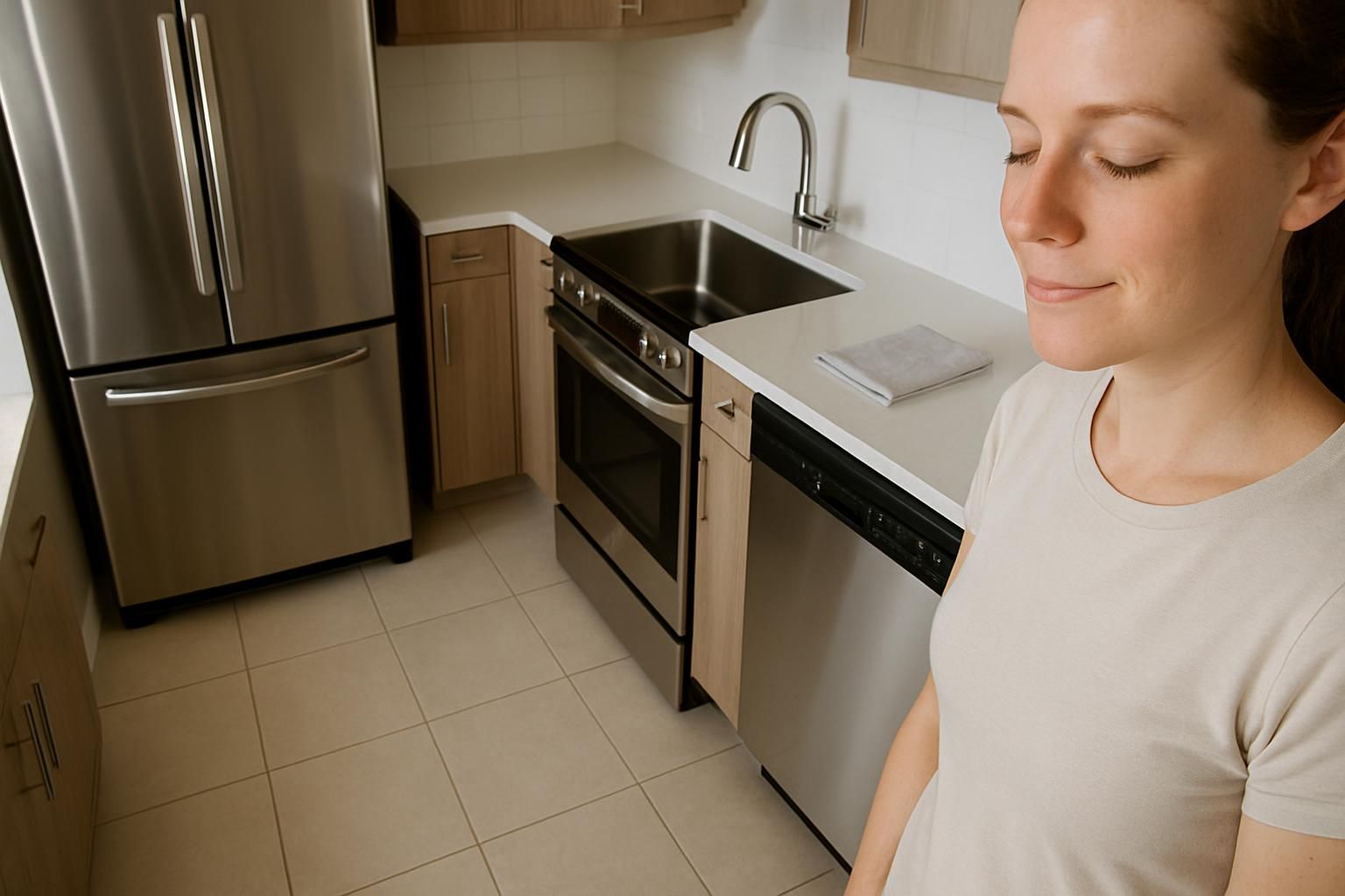 A bright, organized kitchen that looks freshly cleaned and ready to use.