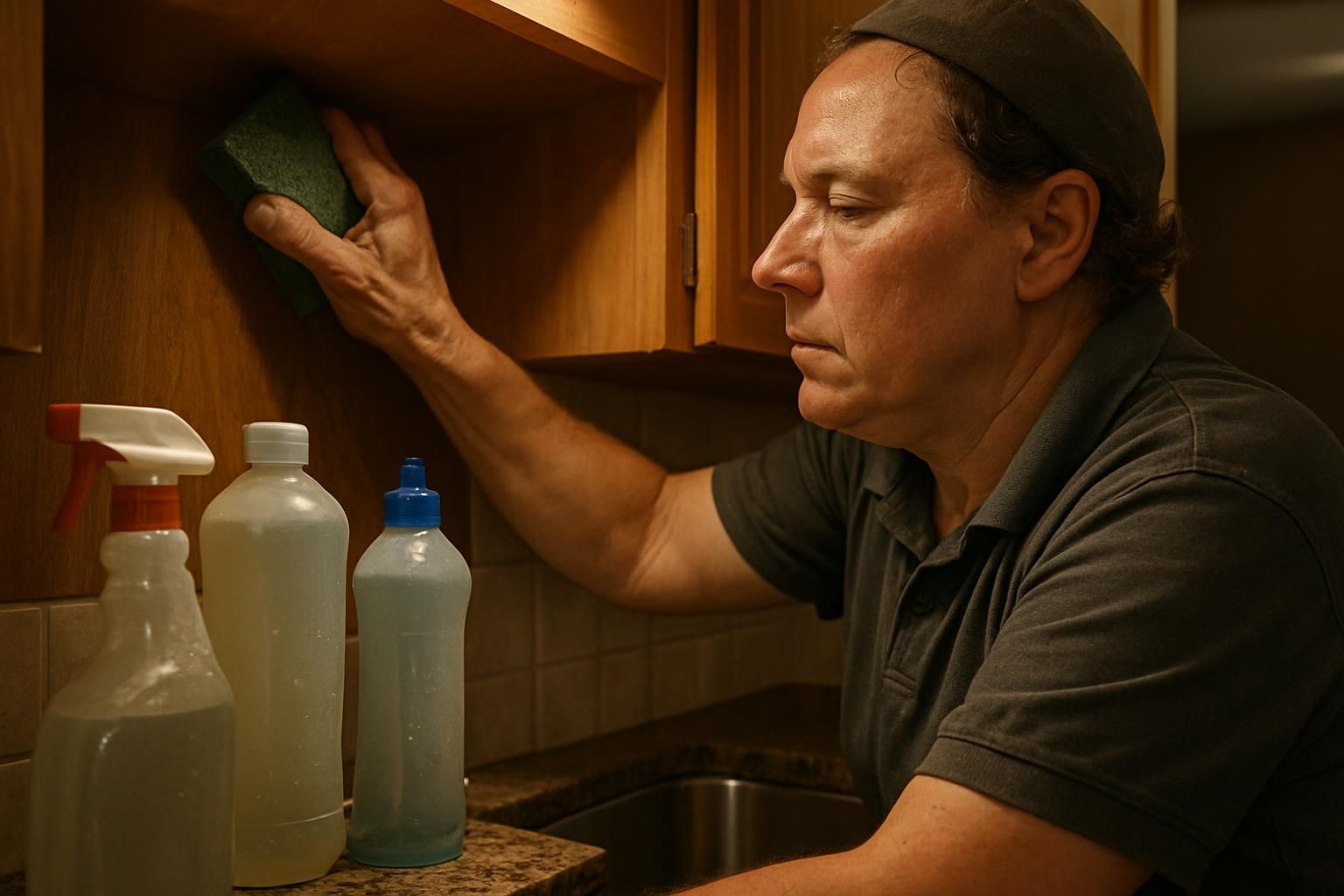 Cleaner wiping baseboards and corners for a deep clean