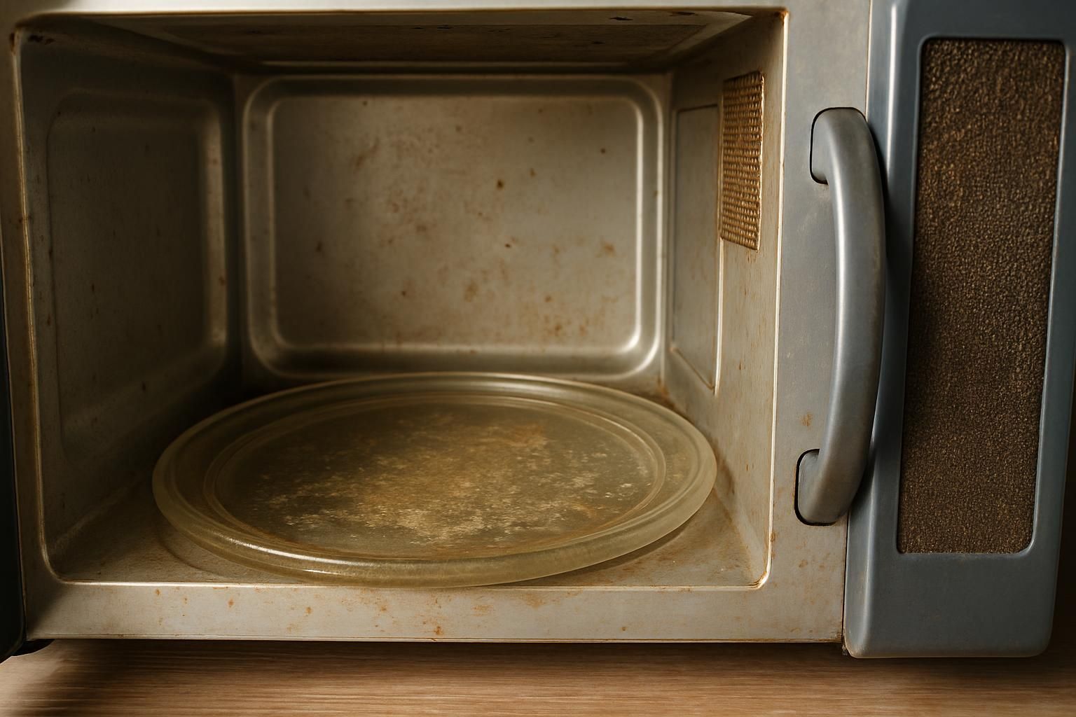 Close-up of wiping the microwave door gasket and handle