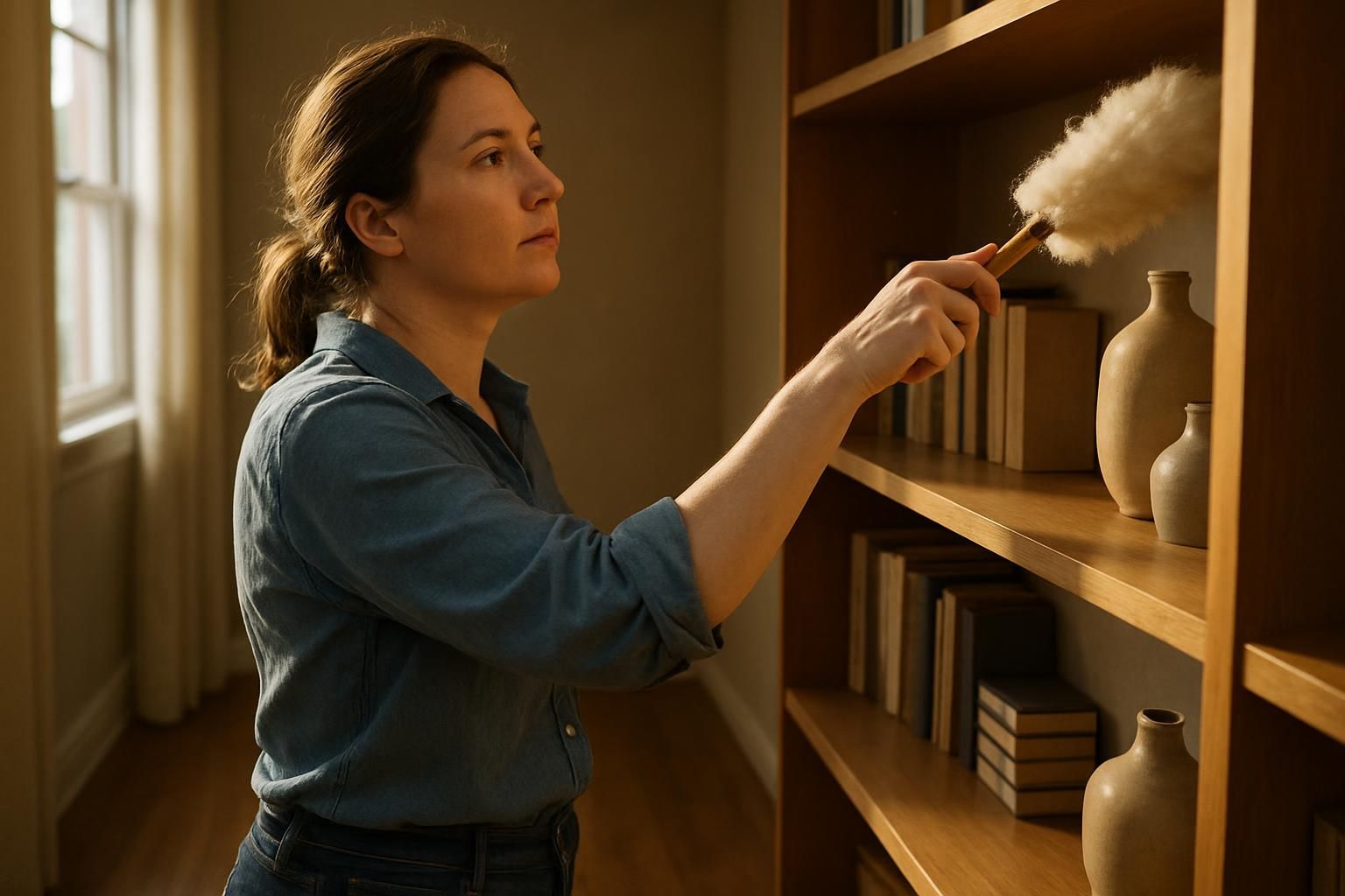 Cleaner following a printed home cleaning checklist