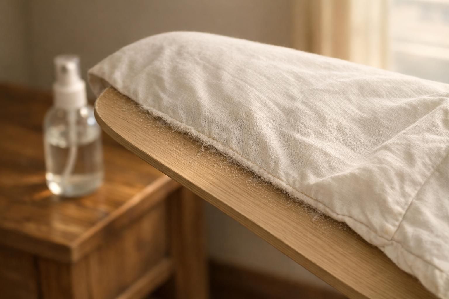 A cotton pillowcase slipped over a ceiling fan blade.