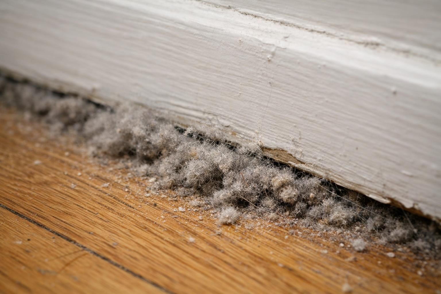 A neglected corner shows dust and wear on wood and paint.