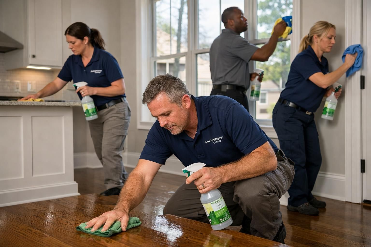 crew finishes post-construction cleaning in an Atlanta home.