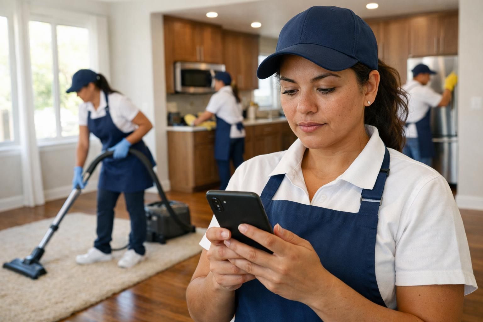 A professional team gets a newly built home ready for move-in day.