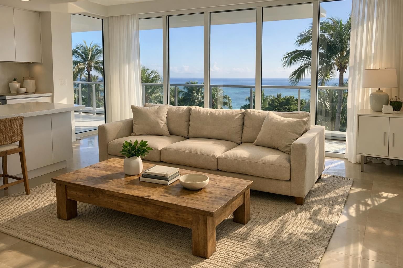 Bright Miami living room that looks freshly cleaned after renovation work. Bright Miami living room that looks freshly cleaned after renovation work.