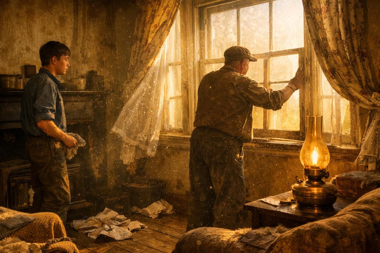 A family cleans their early 1900s farmhouse for spring.